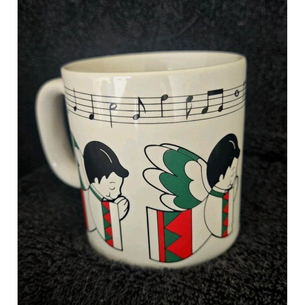 Vtg 1985 Telco Christmas Musical Mug Holiday Angels Music Notes Silent Night Cup